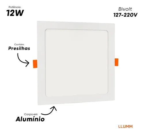 PLAFON LED EMBUTIR 12W QUADRADO 17X17CM BIVOLT