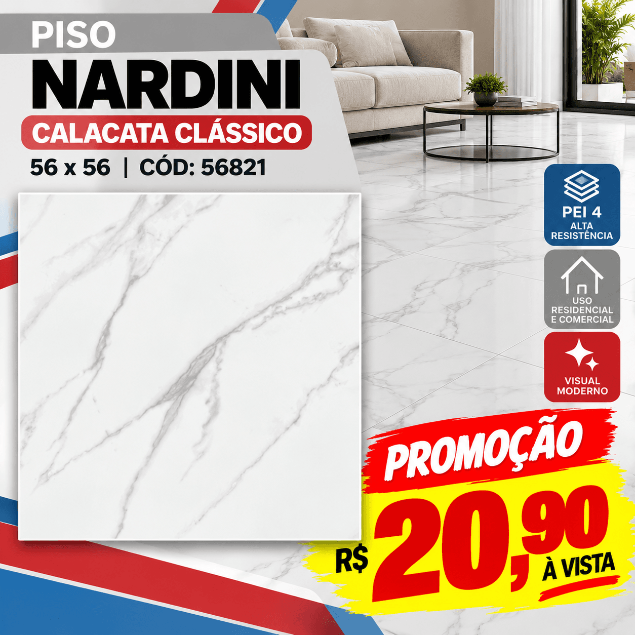 PISO NARDINI CALACATA CLÁSSICO 56X56